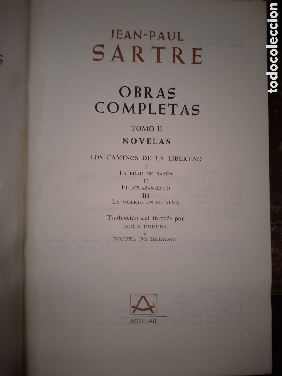 Libros de segunda mano: SARTRE. OBRAS COMPLETAS. NOVELAS. AGUILAR. TOMO II. 1977