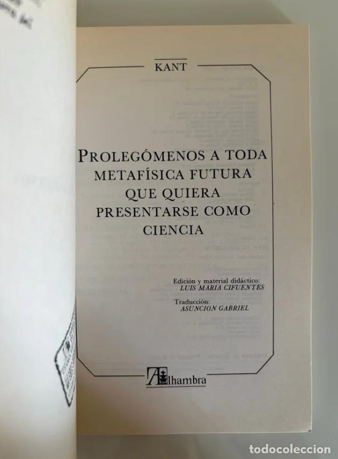 Libros de segunda mano: Kant, Immanuel: Proleg&oacute;menos (Alhambra) - Foto 4