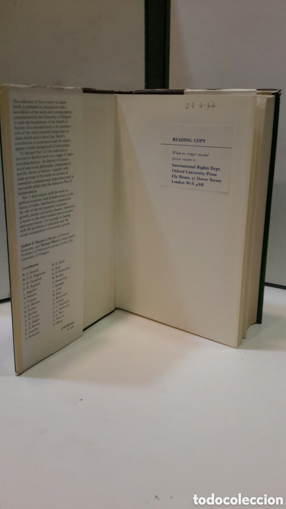 Second hand books: Andrew S. Skinner y Thomas Wilson. Essays on Adam Smith