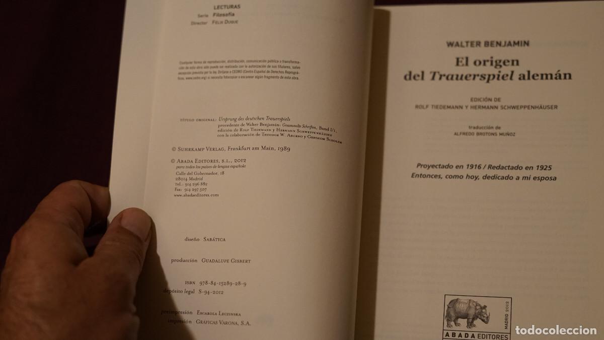 Libros de segunda mano: Walter Benjamin - El or&iacute;gen del Trauerspiel alem&aacute;n - Abada 2012 - Foto 2