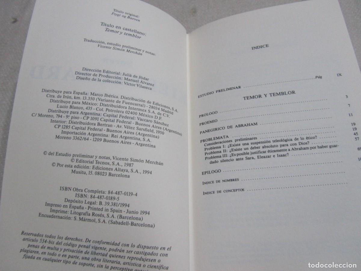 Libros de segunda mano: TEMOR Y TEMBLOR, SOREN KIERKEGAARD, EDICIONES ALTAYA, 1994 - Foto 3