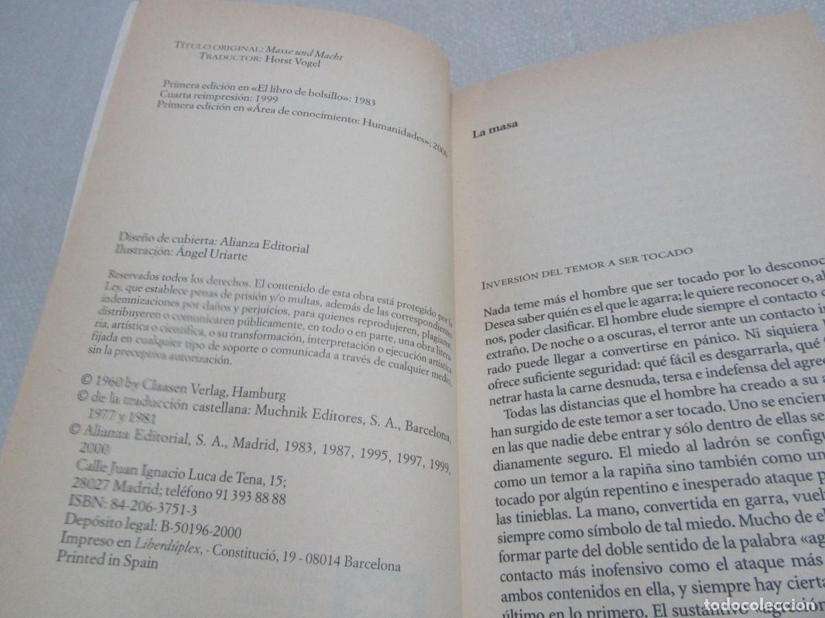 Libros de segunda mano: MASA Y PODER, ELIAS CANETTI, ALIANZA EDITORIAL, DE BOLSILLO, A&Ntilde;O 2000 - Foto 5