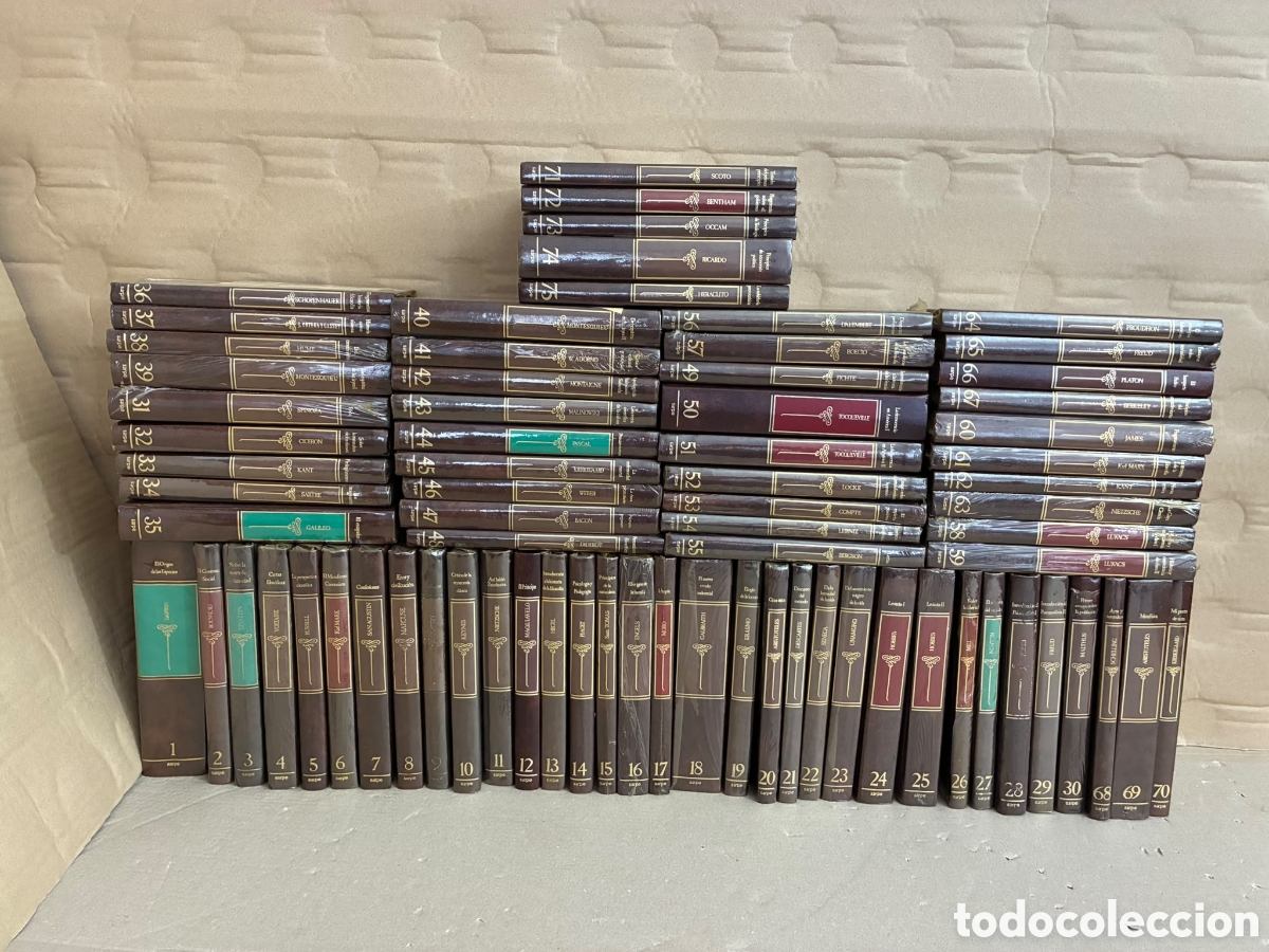 Libros de segunda mano: Colecci&oacute;n Completa LOS GRANDES PENSADORES (75 LIBROS S&iacute;mil Piel con dorados, COMO NUEVOS).