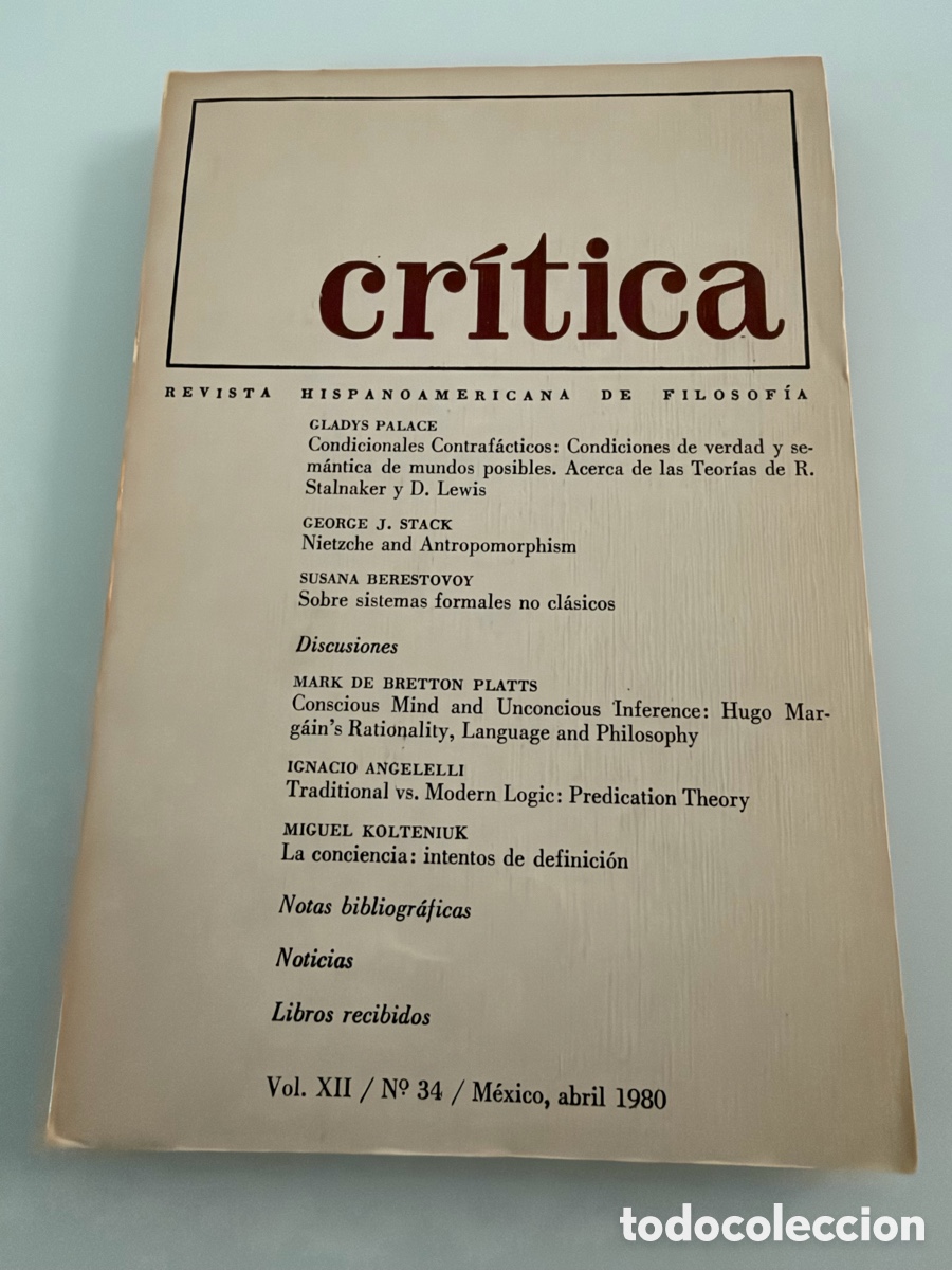 Libros de segunda mano: Cr&iacute;tica. Revista hispanoamericana de filosof&iacute;a. N&uacute;mero 34. 1980