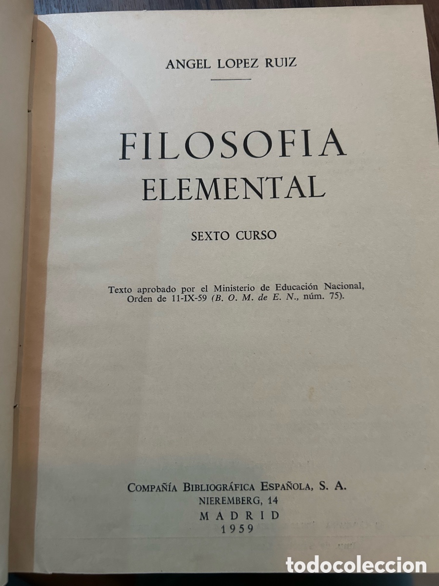 Libros de segunda mano: Filosof&iacute;a elemental 1959