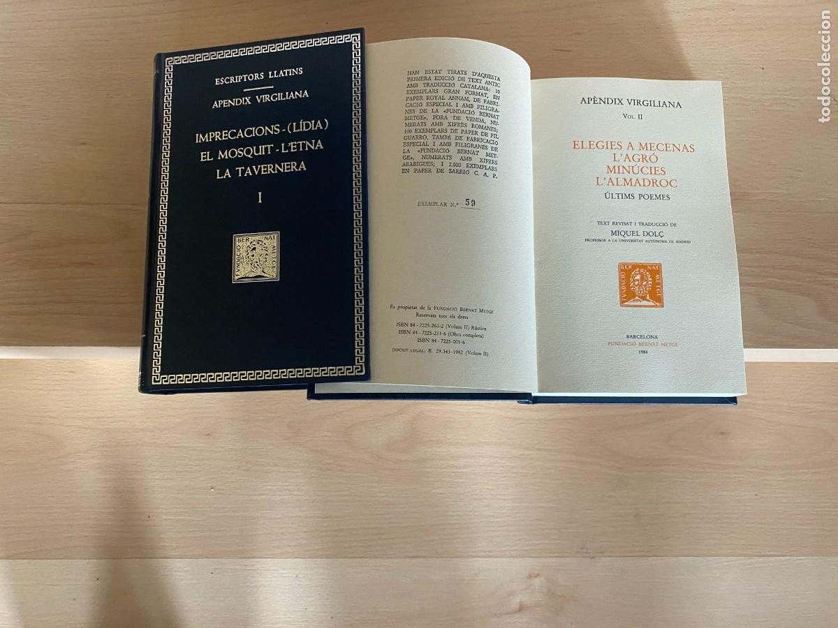Second hand books: Ap&egrave;ndix virgiliana, escr Llatins, F. Bernat metge,(Miquel Dol&ccedil;), 1ed 1982, numerada (59/2000)