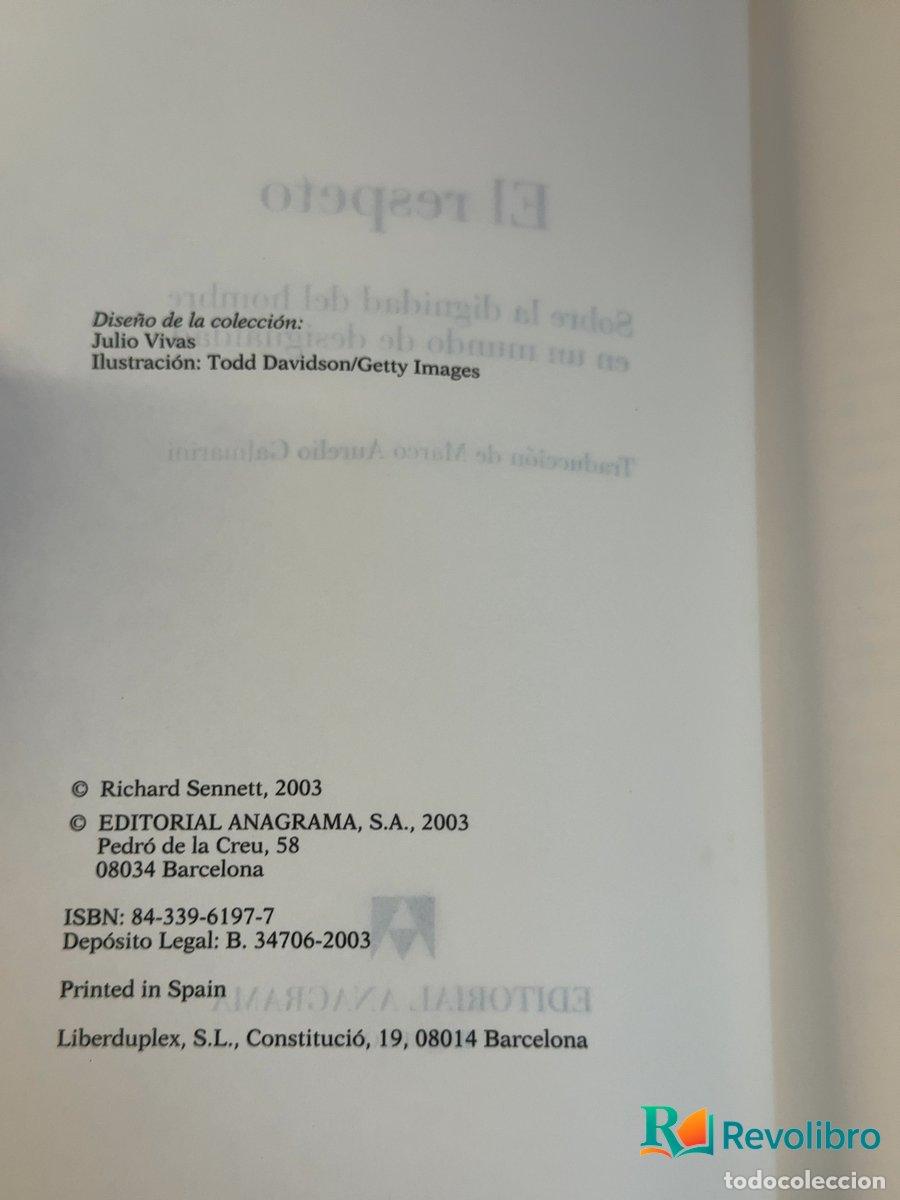Libros de segunda mano: El respeto - 1&ordf; edici&oacute;n - Richard Sennett - Foto 3