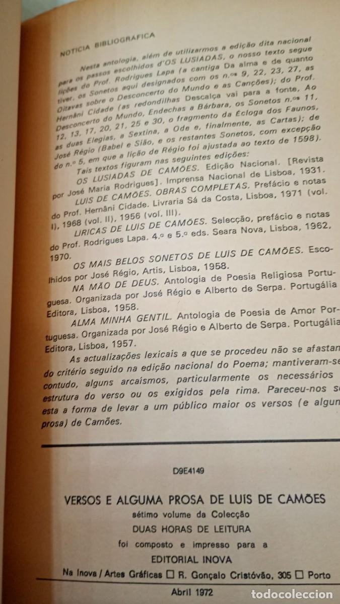 Libros de segunda mano: Versos e alguma prosa de Luis de Camoes (Portugu&eacute;s) (1972) - Foto 4