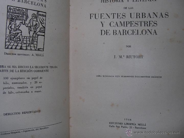 Second hand books: FUENTES URBANAS Y CAMPESTRES DE BARCELONA RIUTORT 1946 CON ABUNDANTES DOCUMENTOS GRAFICOS