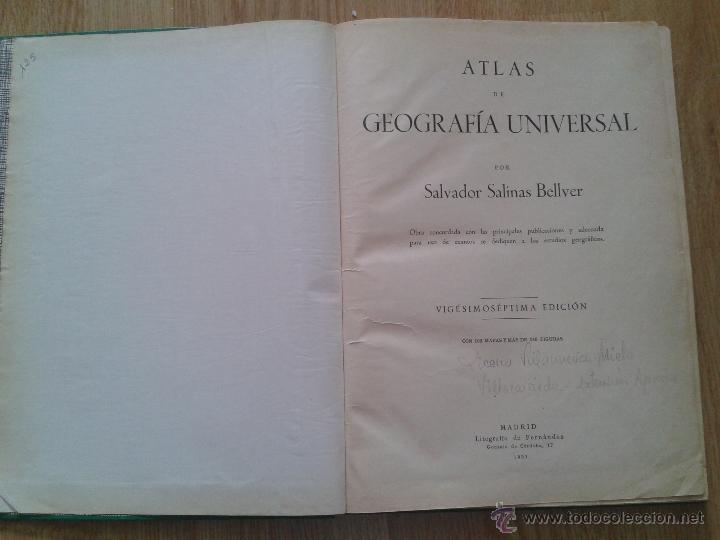 Libros de segunda mano: ATLAS DE GEOGRAFIA UNIVERSAL-salvador salinas bellver-vigesimoseptima edicion-1951