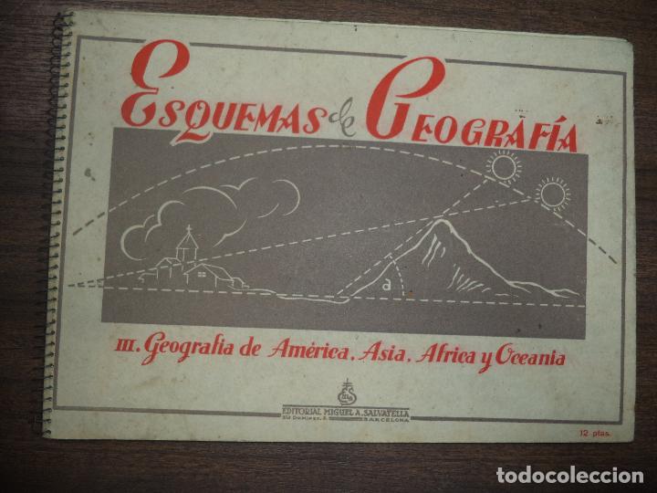 Libri di seconda mano: CUADERNILLO CON ANILLAS. ESQUEMAS DE GEOGRAFIA. III GEOGRAFIA DE AMERICA, ASIA,AFRICA Y OCEANIA.1947