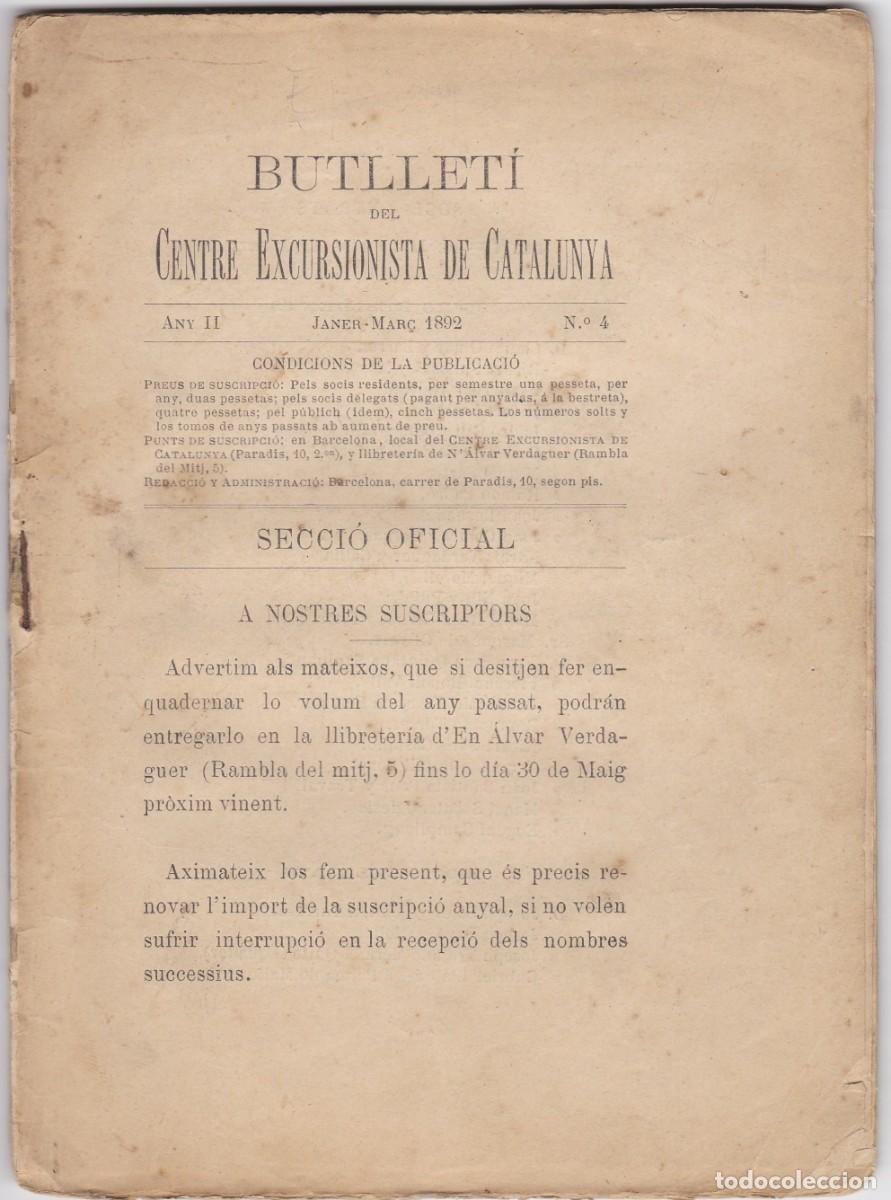 Second hand books: Butllet&iacute; del Club Excursionista de Catalunya - Janer-Mar&ccedil; 1892 - n&ordm; 4