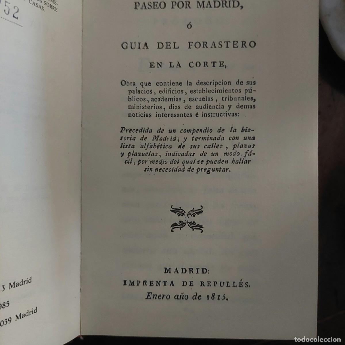 Gebrauchte B&uuml;cher: Paseo por Madrid o gu&iacute;a del forastero en la Corte Madrid 1815 Edici&oacute;n facs&iacute;mil
