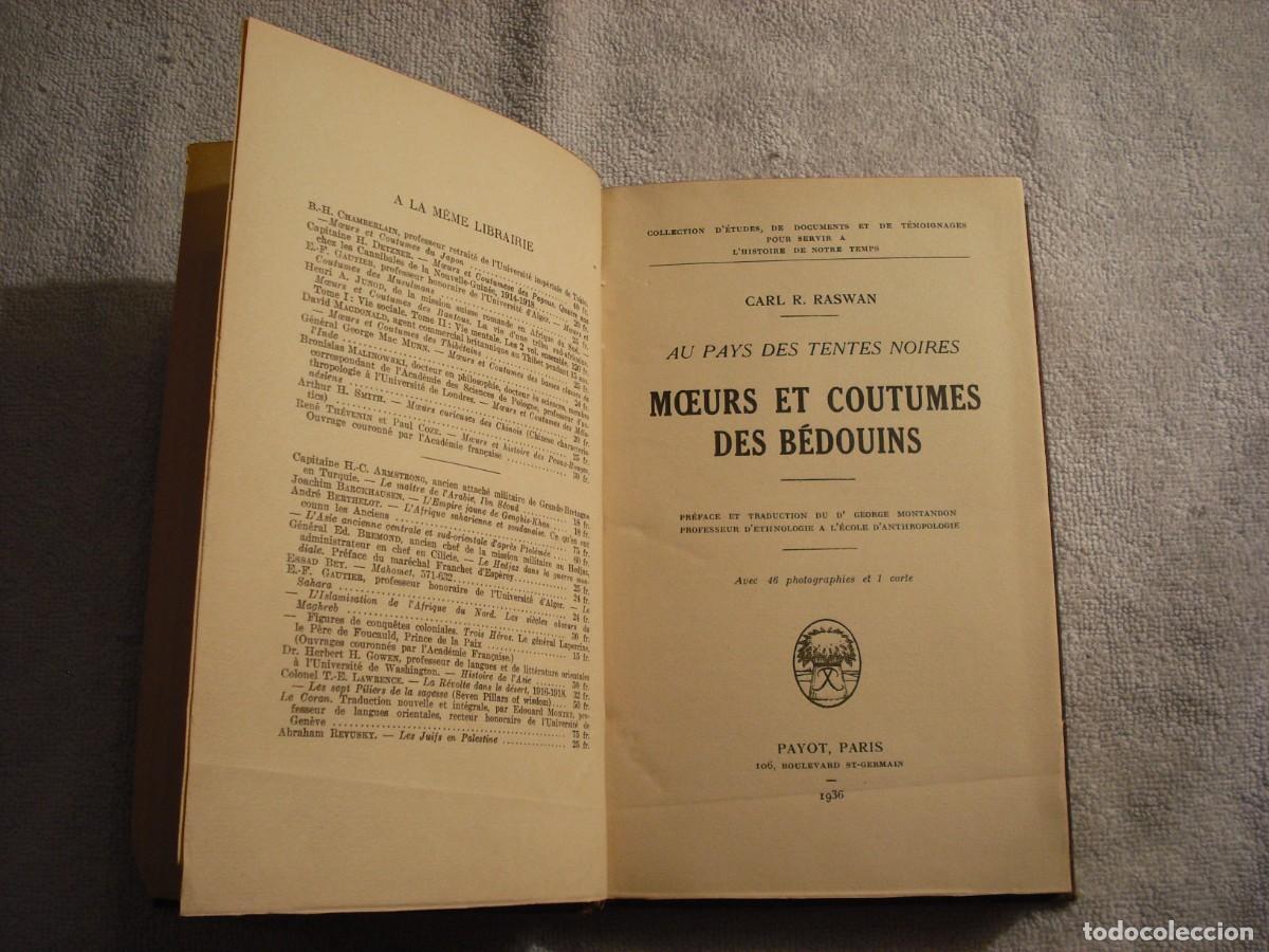 Libros de segunda mano: MOEURS ET COSTUMES DES BEDOUINS. RASWAN 1946 . FRANCES