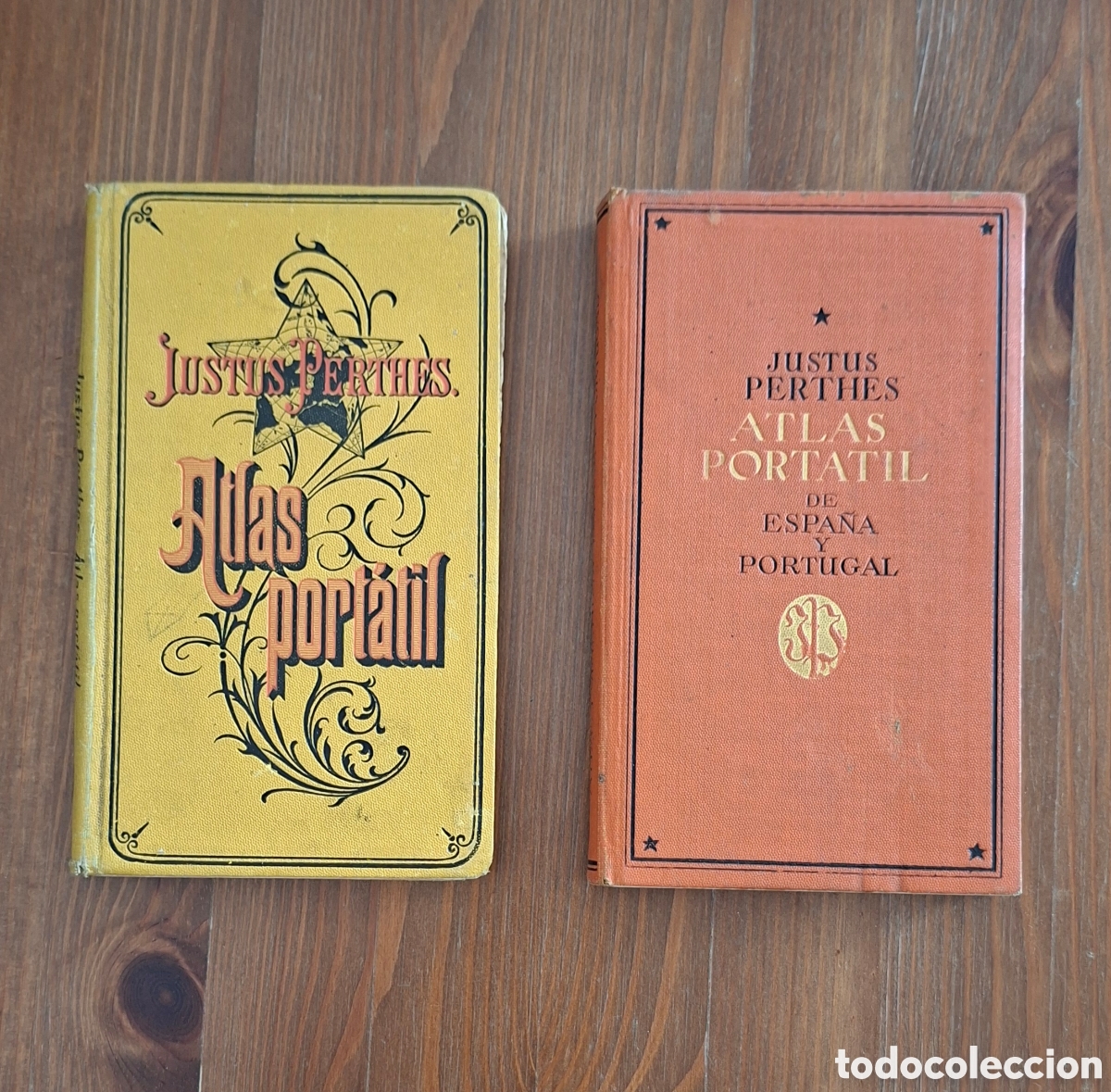 Libros de segunda mano: Lote 2 Libros Antiguos Atlas Port&aacute;til Justus Perthes Gotha: Espa&ntilde;a y Portugal + Gran Atlas Stieler