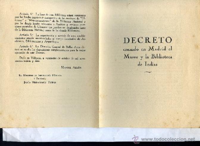 Libri di seconda mano: DECRETO CREANDO EN MADRID EL MUSEO Y BIBLIOTECA DE INDIAS ,guerra civil 1938 ...nii . .