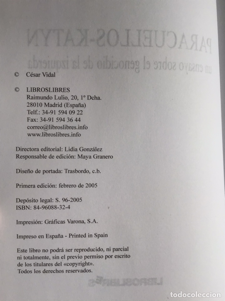 Libros de segunda mano: PARACUELLOS-KATYN / C&Eacute;SAR VIDAL / LIBROS LIBRES - Foto 2