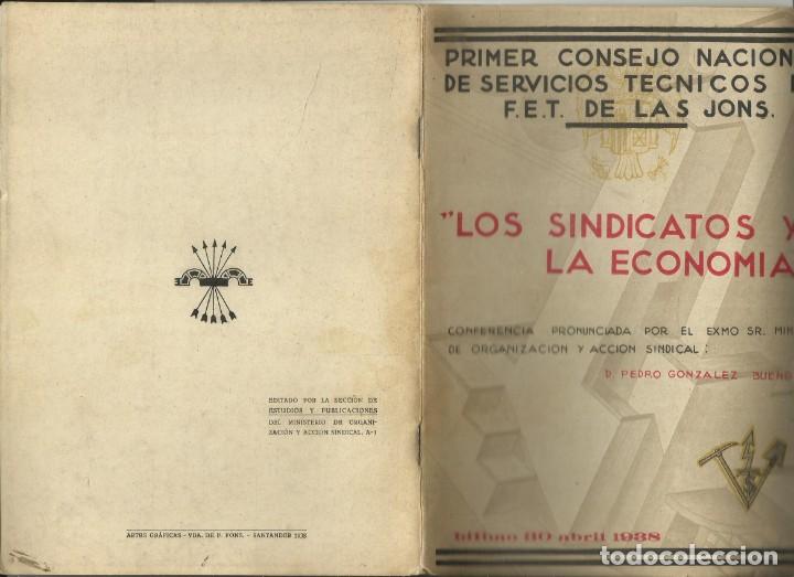 Gebrauchte B&uuml;cher: Los sindicaqtos y la economia., Pedro Gonzalez Bueno. Conferencia Bilbao 1938, 15 p&aacute;g.