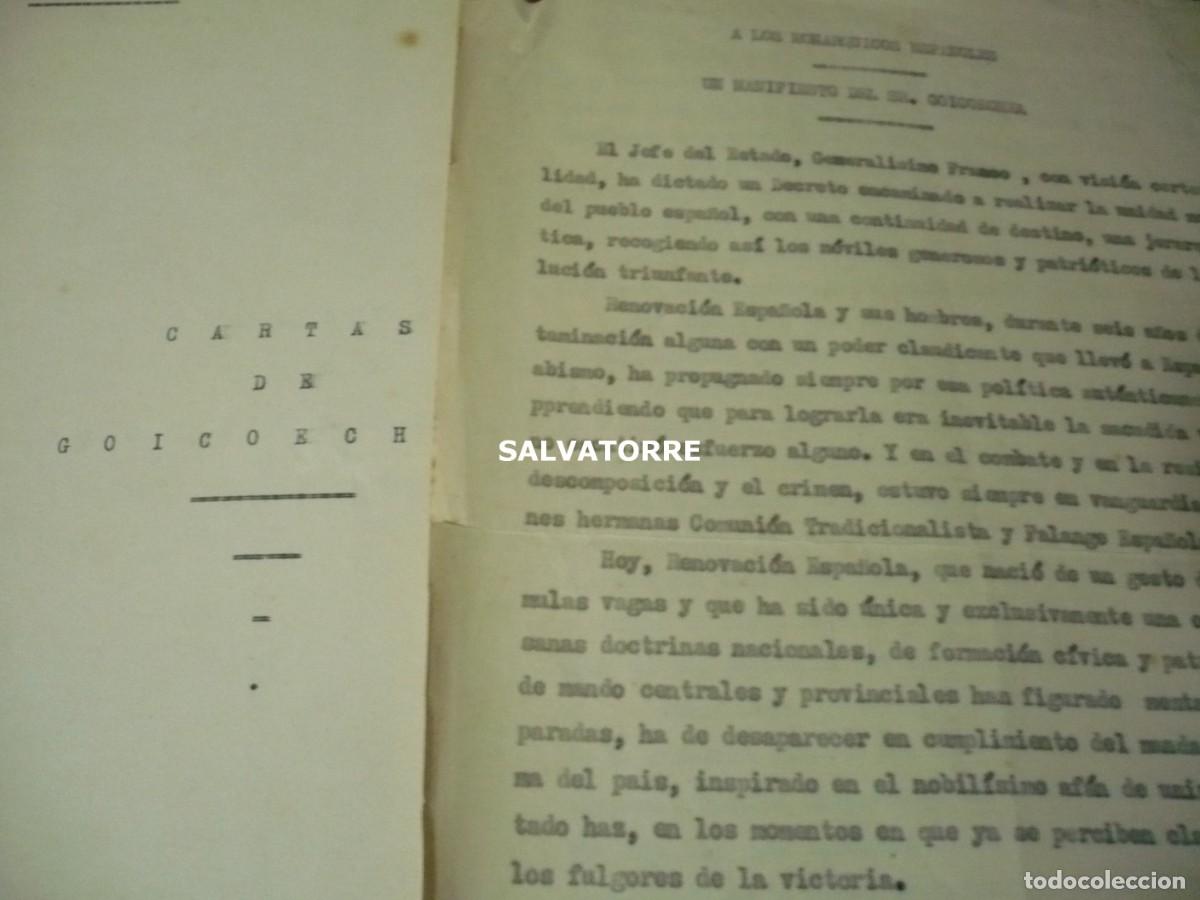 Second hand books: ANTONIO GOICOECHEA RENOVACION ESPA&Ntilde;OLA MANIFIESTO TELEGRAMA ENVIO CON FIRMA GUERRA CIVIL