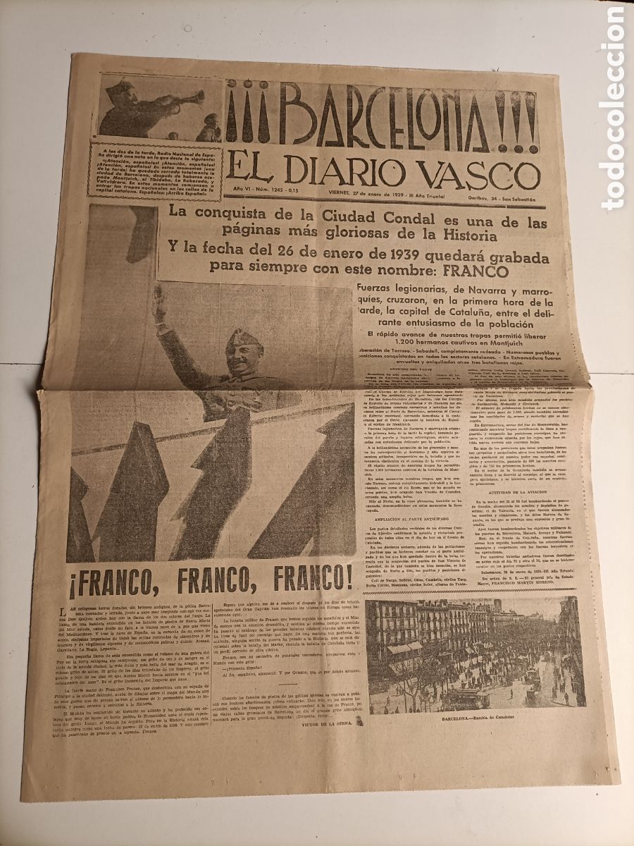 Second hand books: El diario Vasco 1839 . Barcelona. Conquista Ciudad condal Franco . Historia militar