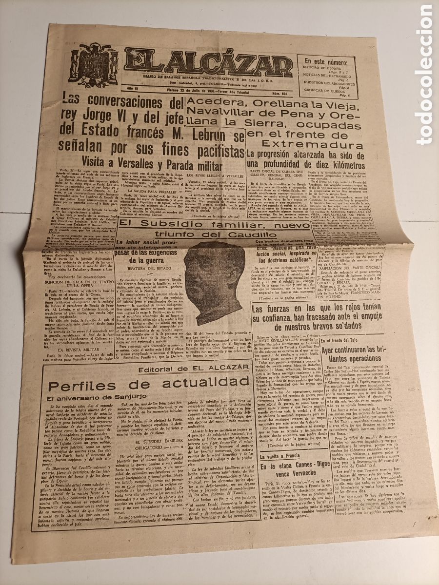 Gebrauchte B&uuml;cher: El Alc&aacute;zar diario de Falange 1938 . Frente Extremadura cer&aacute;mica y cig&uuml;e&ntilde;as Talavera historia militar
