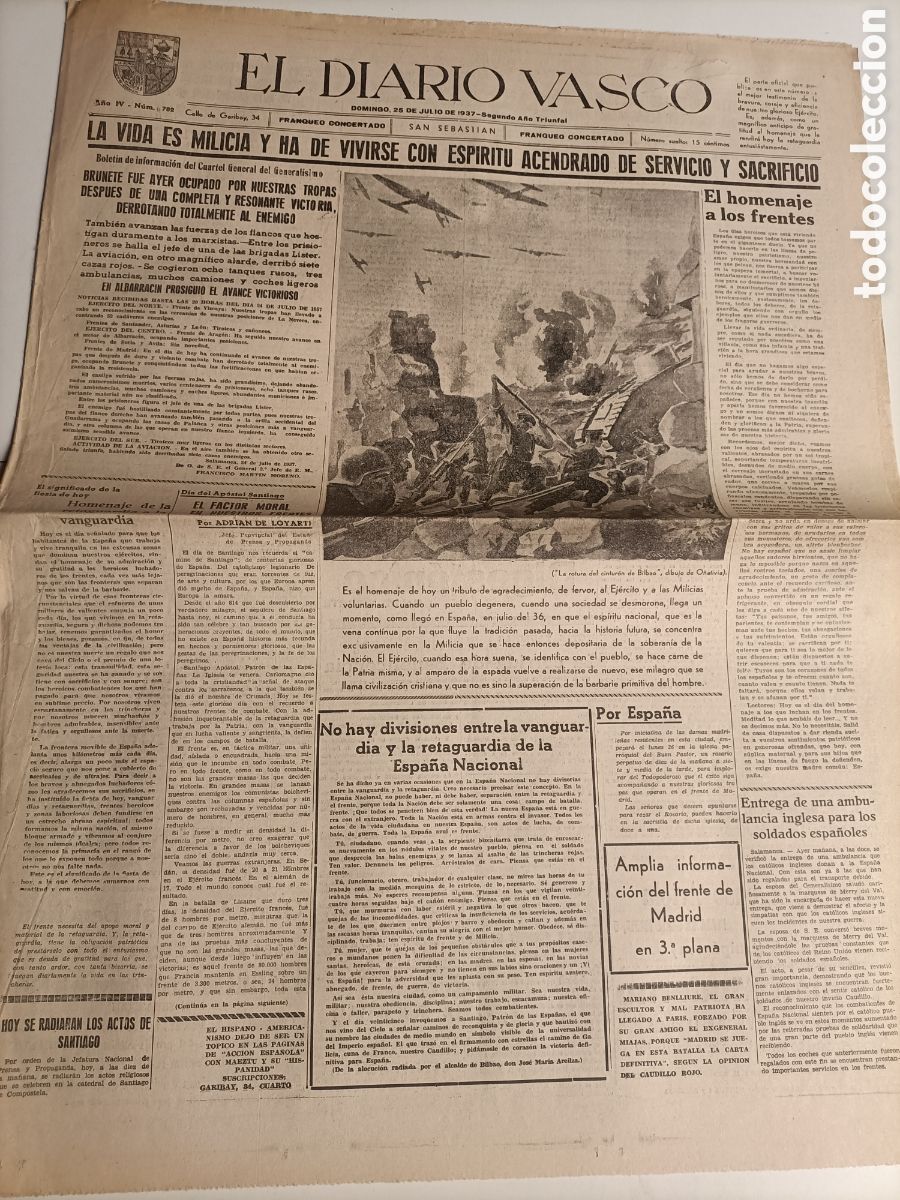 Second hand books: El diario Vasco San Sebasti&aacute;n 1937 la vida es milicia... Guerra civil historia militar
