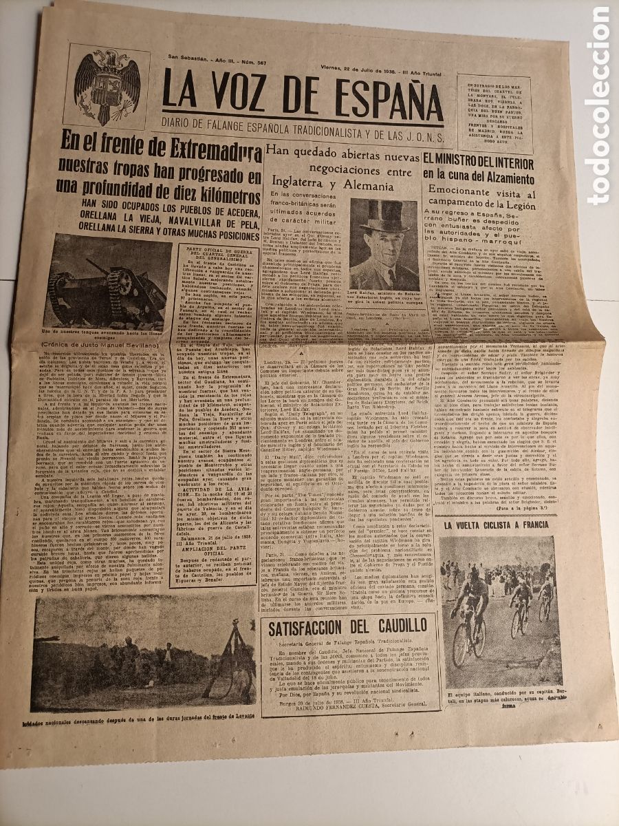 Second hand books: La voz de Espa&ntilde;a. Diario de la Falange Espa&ntilde;ola 1938. Frente a Extremadura historia militar