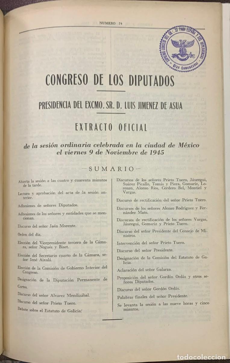 Gebrauchte B&uuml;cher: Cortes Republicanas en M&eacute;xico 1945. Congreso de los Diputados, 7-8-9 de Noviembre de 1945