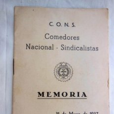Libros de segunda mano: CONS COMEDORES NACIONAL - SINDICALISTAS. MEMORIA, 31 MARZO DE 1937
