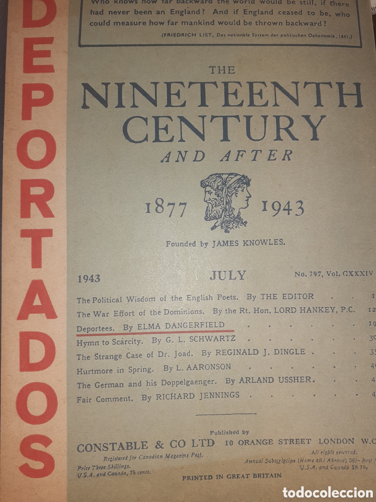 Second hand books: SEPARATA DE LA PUBLICACION THE NINTEEN CENTUR&Yacute; AND AFTER. DEPORTADOS. 1943