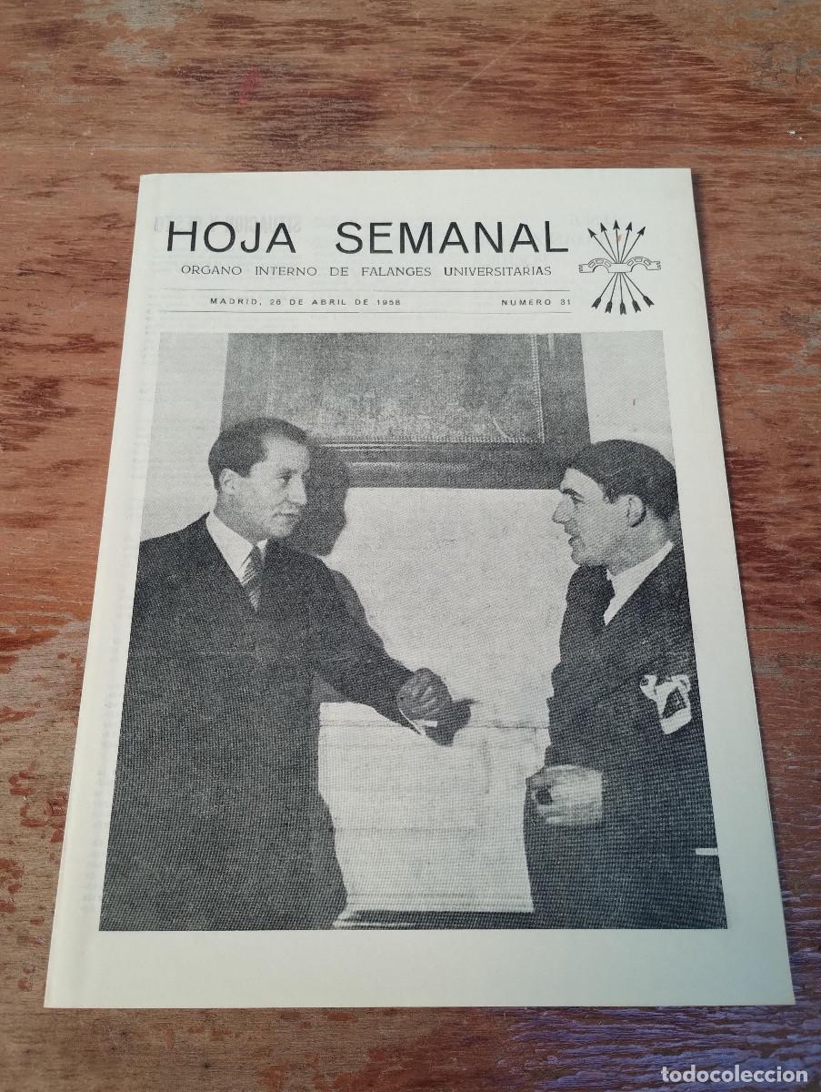 Libri di seconda mano: HOJA SEMANAL DE LAS FALANGES UNIVERSITARIAS 1958