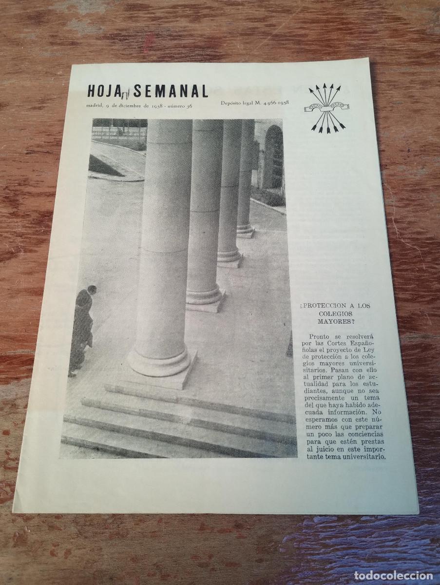 Libri di seconda mano: HOJA SEMANAL DE LAS FALANGES UNIVERSITARIAS 1958