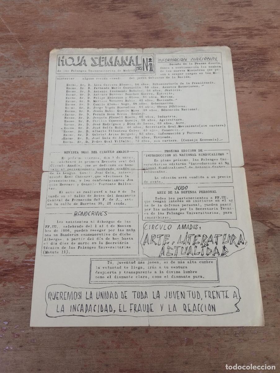 Second hand books: HOJA SEMANAL DE LAS FALANGES UNIVERSITARIAS DE MADRID N&ordm;1 - 1957
