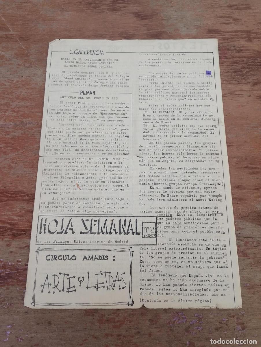 Second hand books: HOJA SEMANAL DE LAS FALANGES UNIVERSITARIAS DE MADRID N&ordm; 2 - 1957
