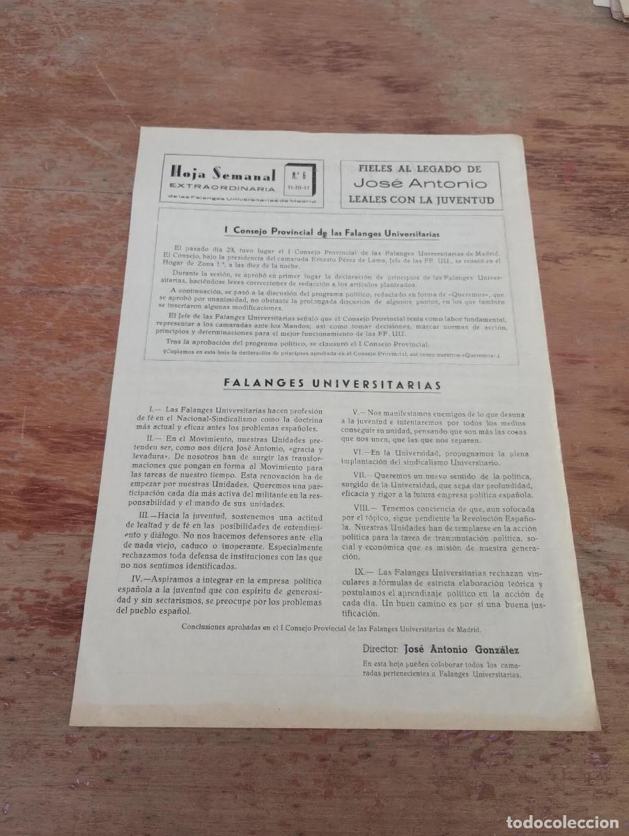 Second hand books: HOJA SEMANAL DE LAS FALANGES UNIVERSITARIAS DE MADRID N&ordm; 6 - 1957
