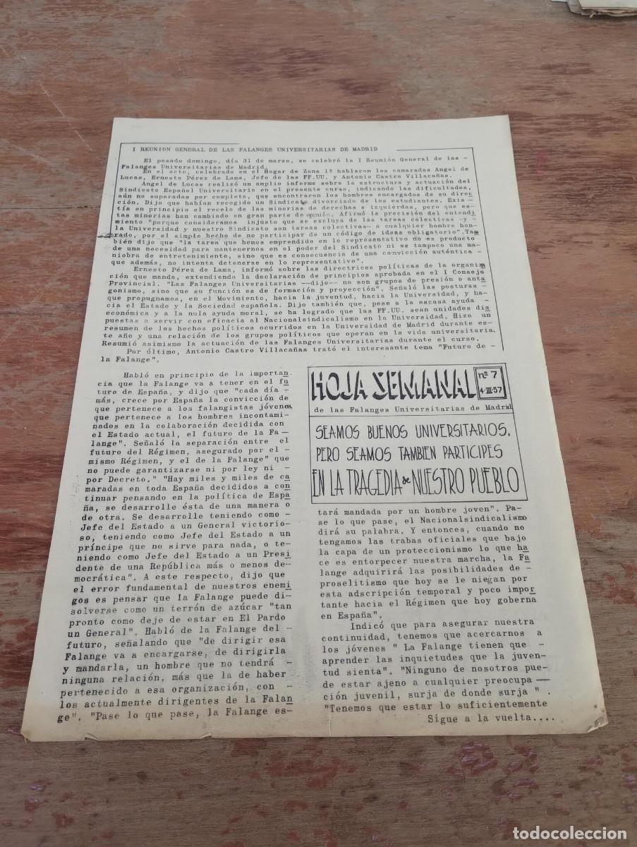 Second hand books: HOJA SEMANAL DE LAS FALANGES UNIVERSITARIAS DE MADRID N&ordm; 7 - 1957