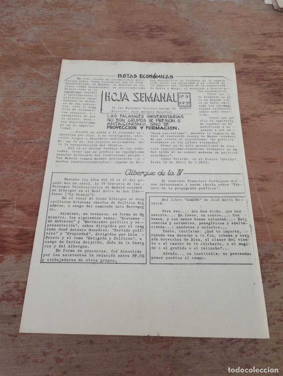 Second hand books: HOJA SEMANAL DE LAS FALANGES UNIVERSITARIAS DE MADRID N&ordm; 9 - 1957