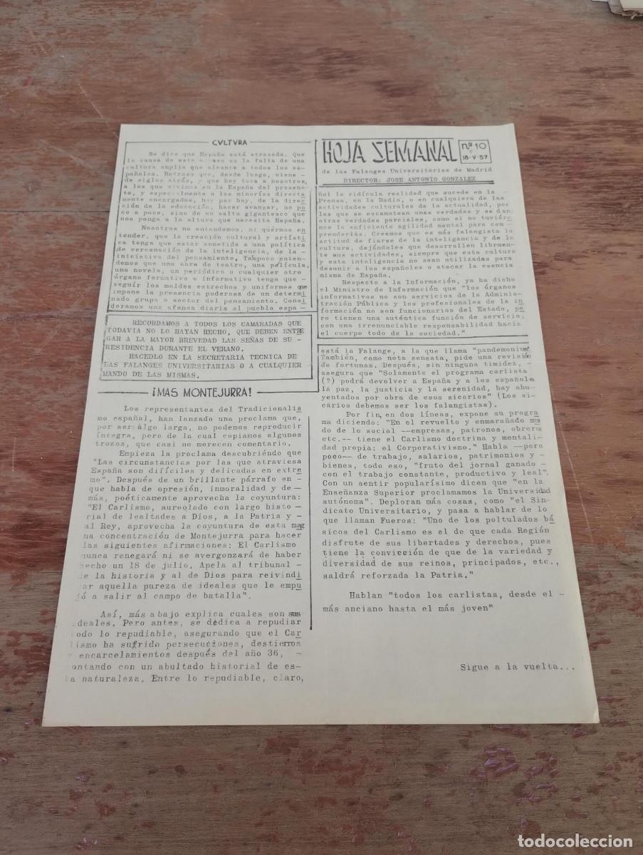 Second hand books: HOJA SEMANAL DE LAS FALANGES UNIVERSITARIAS DE MADRID N&ordm; 10 - 1957