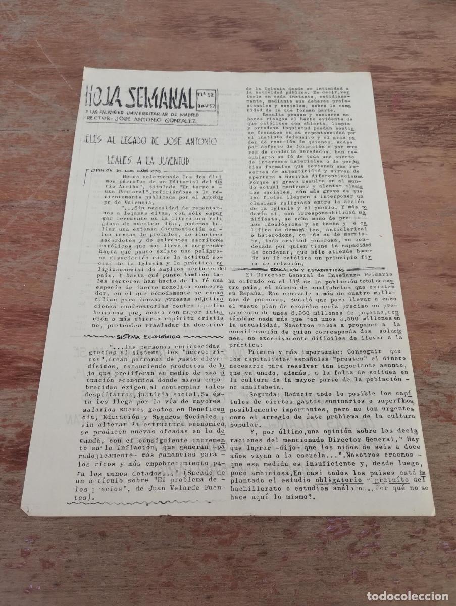 Second hand books: HOJA SEMANAL DE LAS FALANGES UNIVERSITARIAS DE MADRID N&ordm; 12 - 1957