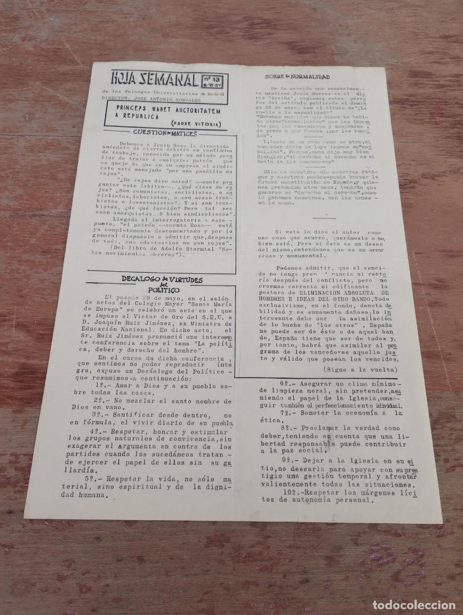 Gebrauchte B&uuml;cher: HOJA SEMANAL DE LAS FALANGES UNIVERSITARIAS DE MADRID N&ordm; 13 - 1957