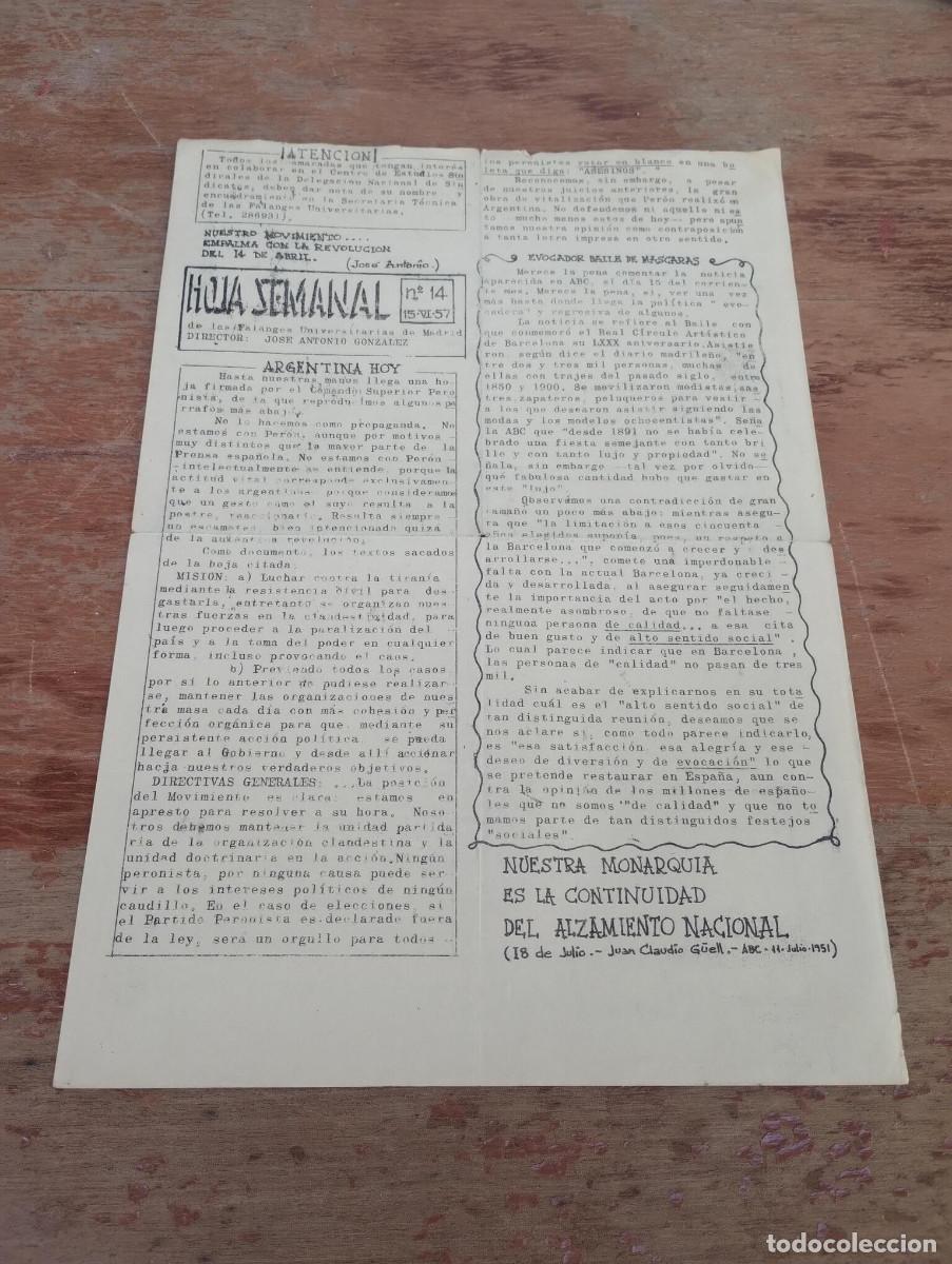Second hand books: HOJA SEMANAL DE LAS FALANGES UNIVERSITARIAS DE MADRID N&ordm; 14 - 1957