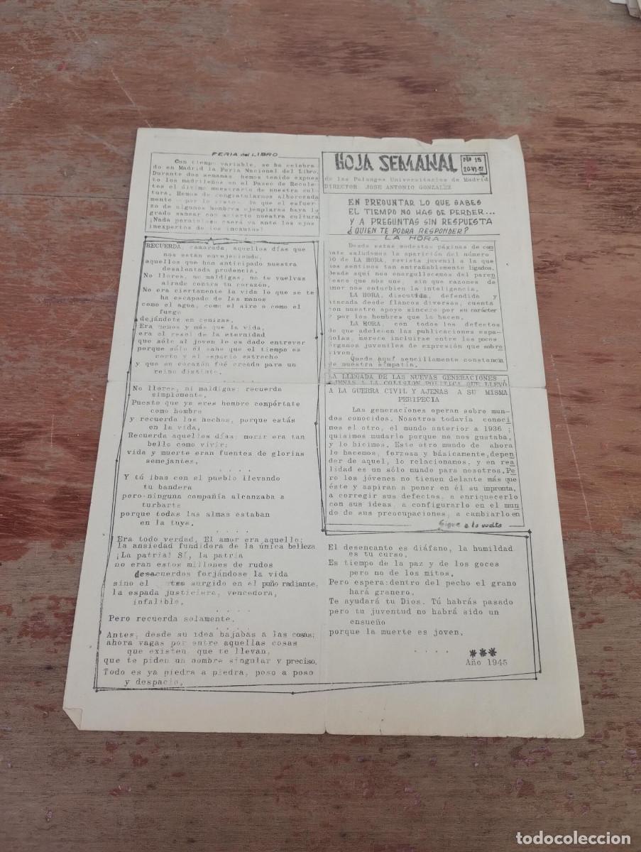 Second hand books: HOJA SEMANAL DE LAS FALANGES UNIVERSITARIAS DE MADRID N&ordm; 15 - 1957