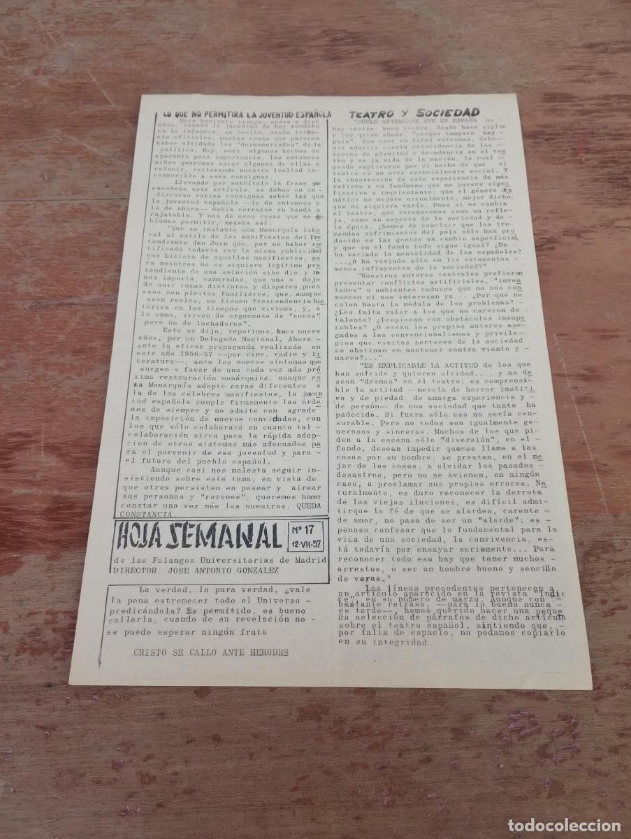 Second hand books: HOJA SEMANAL DE LAS FALANGES UNIVERSITARIAS DE MADRID N&ordm; 17 - 1957