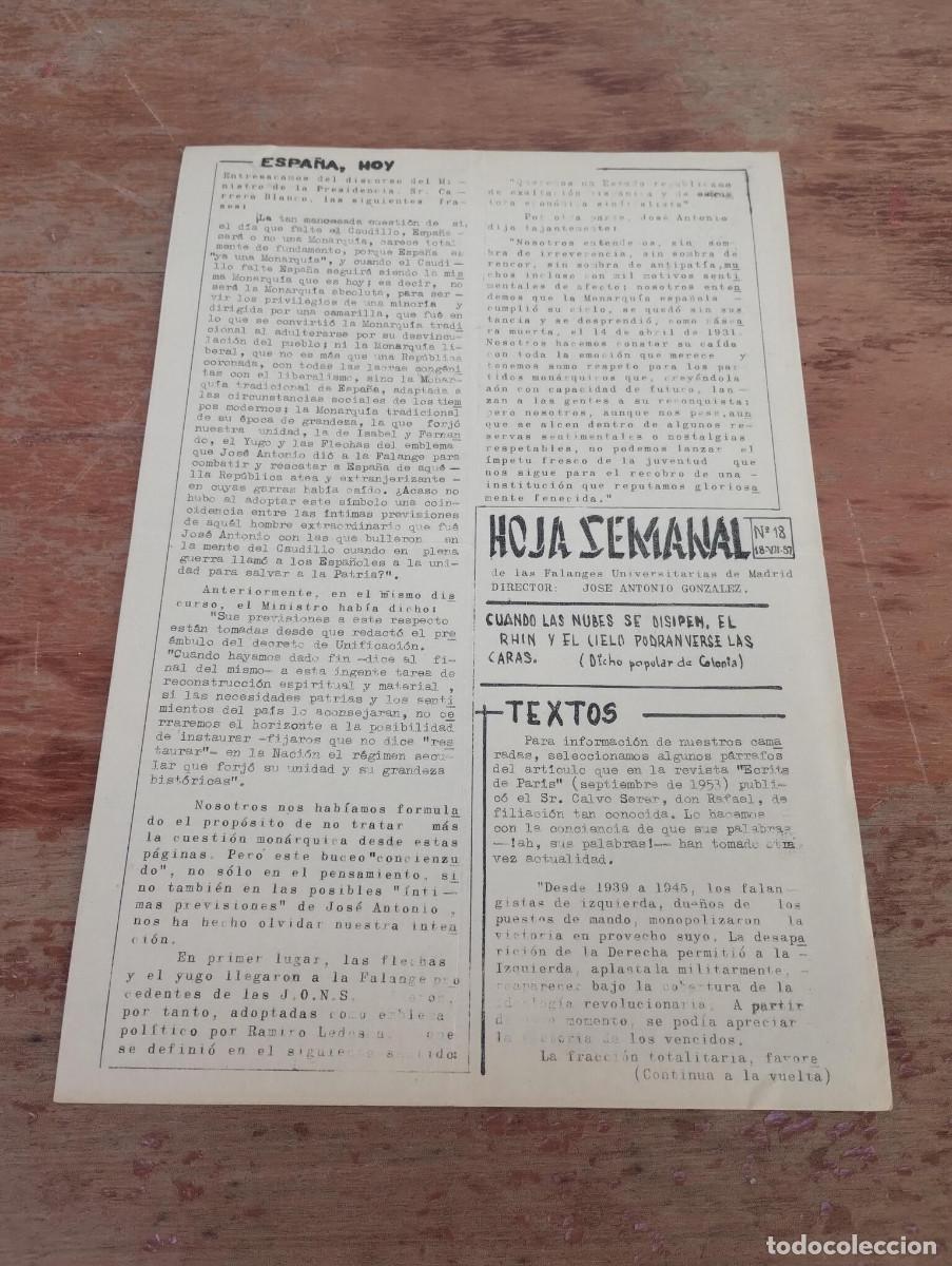 Second hand books: HOJA SEMANAL DE LAS FALANGES UNIVERSITARIAS DE MADRID N&ordm; 18 - 1957
