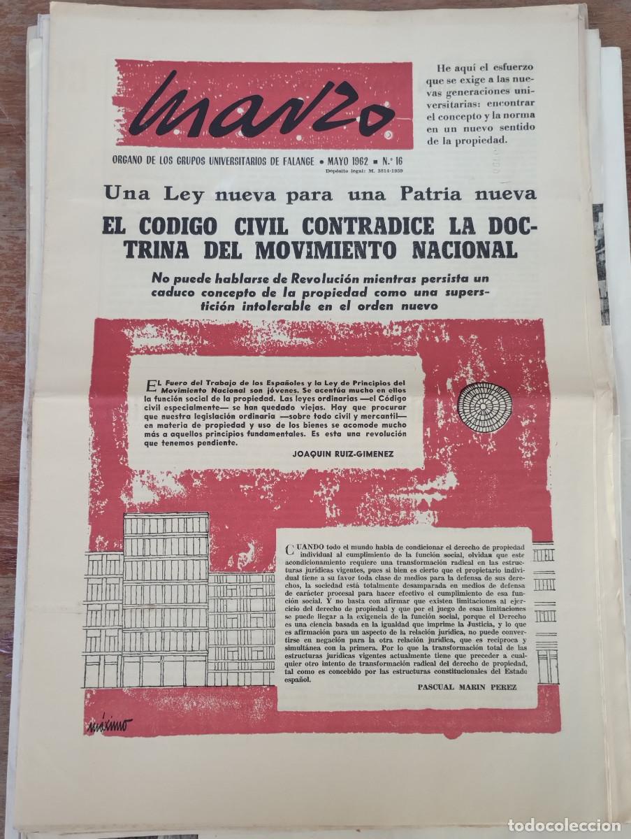 Libros de segunda mano: PERIODICO MARZO - N&ordm; 16 1962 - ORGANO NACIONAL DE LAS FALANGES UNIVERSITARIAS