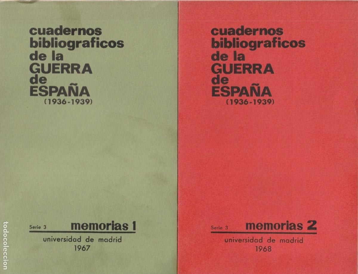 Livres d'occasion: Cuadernos bibliogr&aacute;ficos de la Guerra de Espa&ntilde;a 1936-1939. Memorias y reportajes de testigos 1 y 2