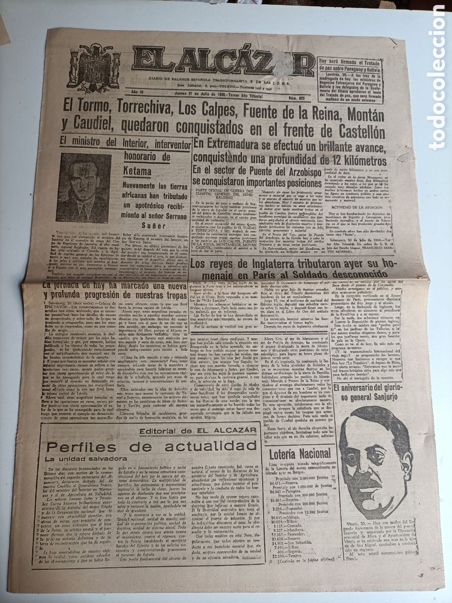 Libros de segunda mano: El Alc&aacute;zar 21 julio 1938. Guerra civil Castell&oacute;n