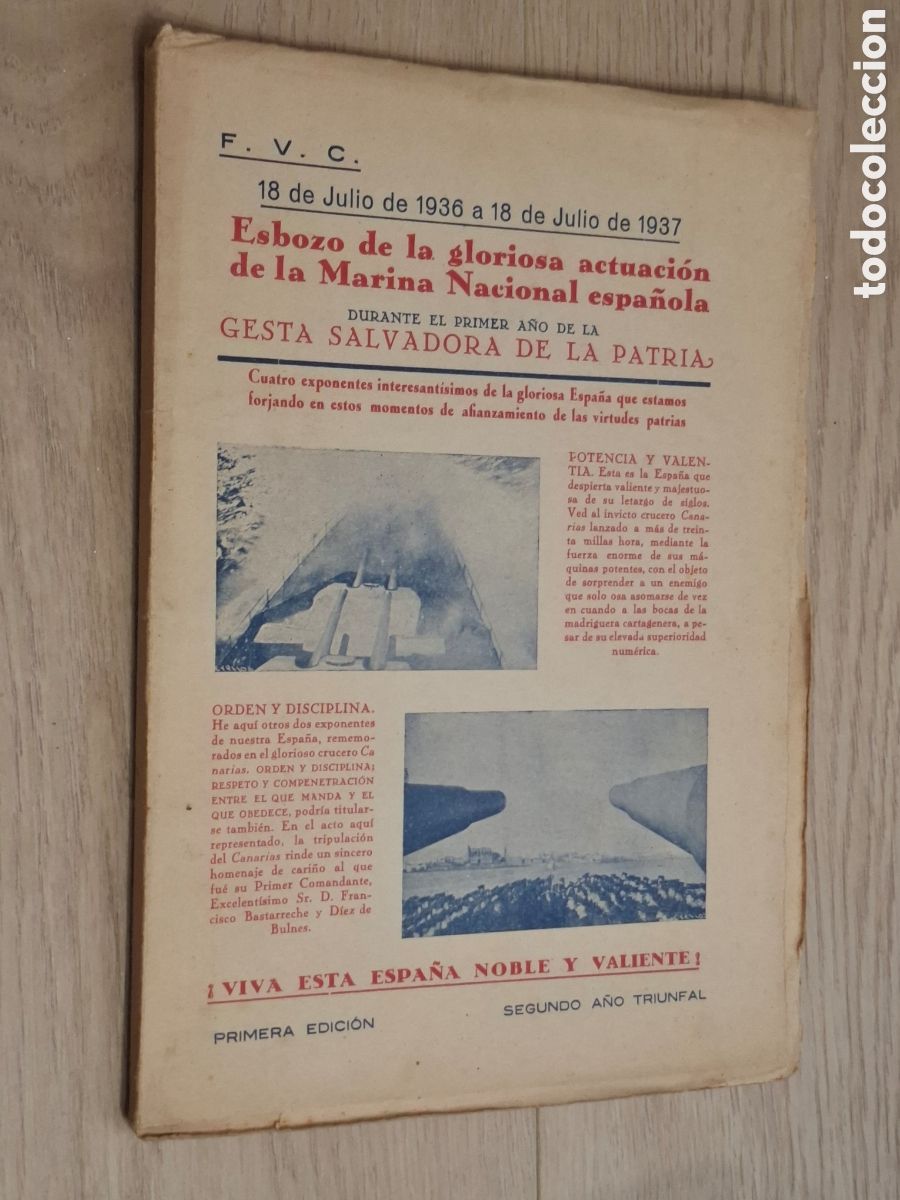 Libros de segunda mano: Esbozo de la gloriosa actuaci&oacute;n de la Marina Nacional espa&ntilde;ola 18/07/1936 a 18/07/1937