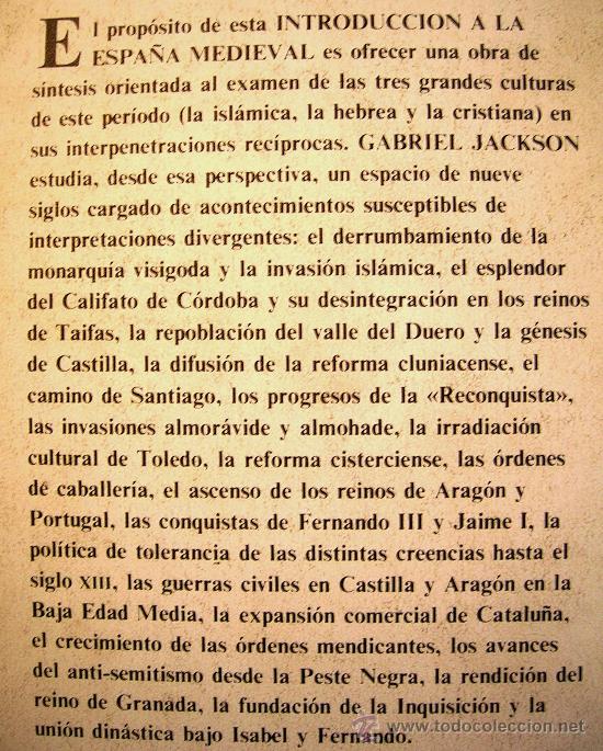 Libros de segunda mano: INTRODUCCION A LA ESPA&Ntilde;A MEDIEVAL. GABRIEL JACKSON. 1981. - Foto 2