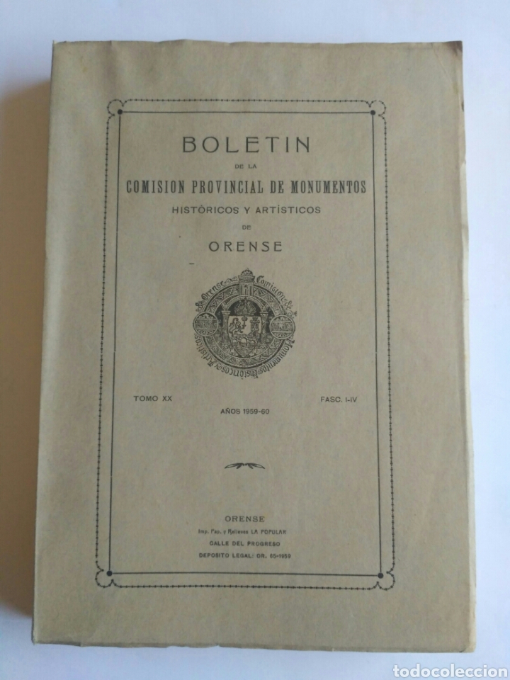 Libros de segunda mano: Bolet&iacute;n Comisi&oacute;n de Monumentos de Orense. Tomo XX, a&ntilde;os 1959 - 60. Galicia. Arqueolog&iacute;a.